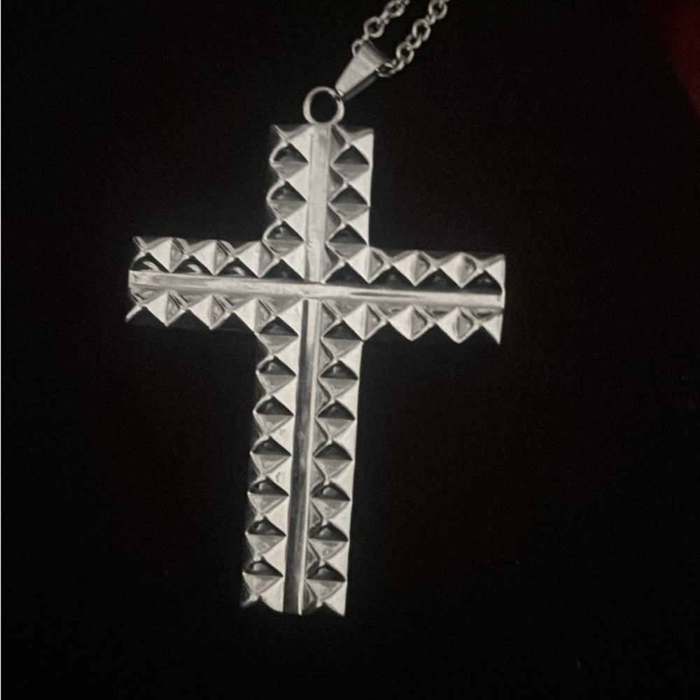 Silver Studded Cross Necklace